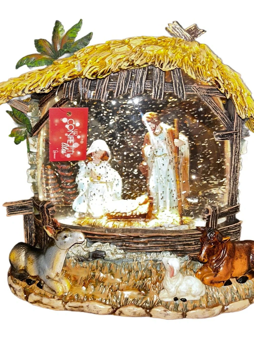 Roman ~ Holy Family & Animals W/ Stable ~ Lighted Swirl Water Lantern ~ New
